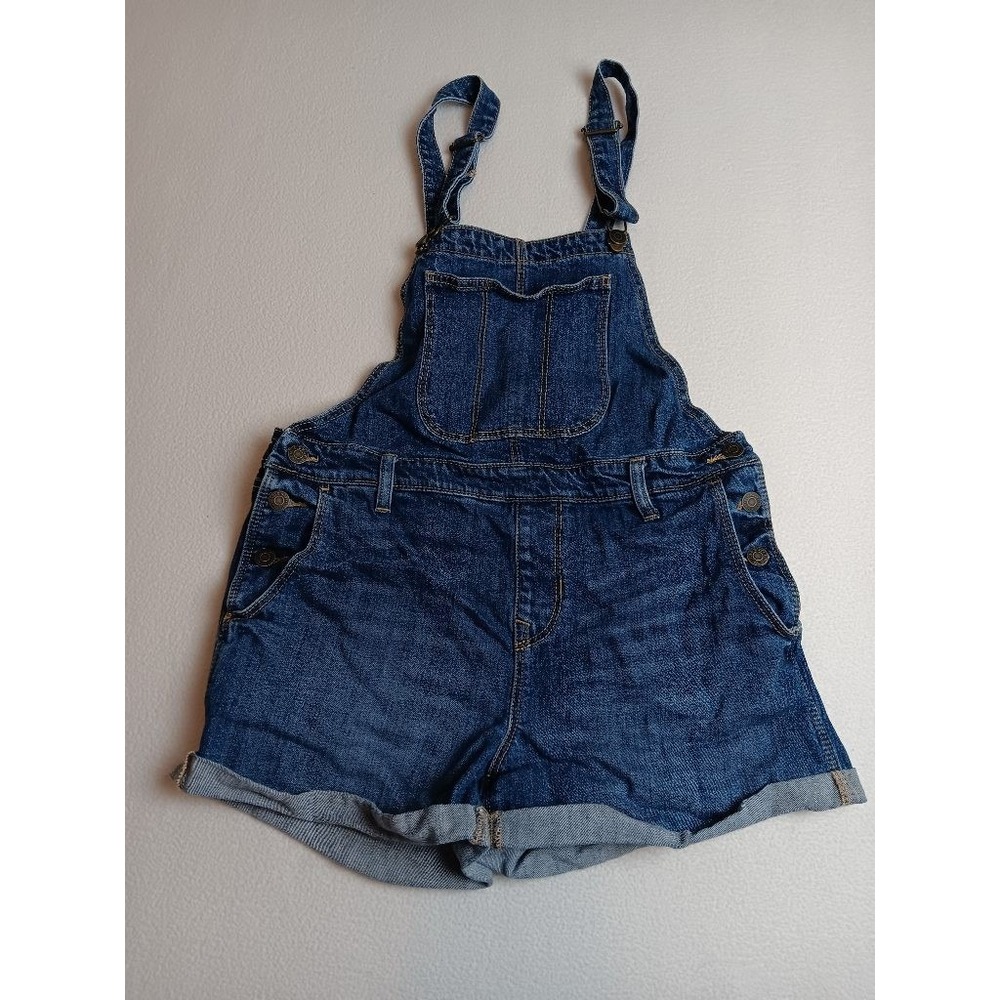 Old Navy Denim Overall Shorts Shortalls Womens M Adjustable Straps Cuffed Blue